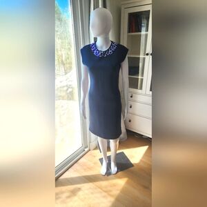 Multi-colored gem collar navy blue dress!